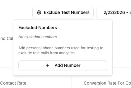 Exclude test numbers popover